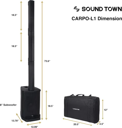 Miniatura 4 de Sound Town Sistema portátil de columna de matriz de línea PA/DJ con módulo de subbajos, TWS Bluetooth, mezclador de 3 canales incorporado, bolsa