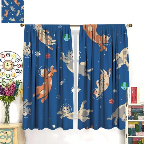 Miniatura 2 de Cortinas opacas de gato abstracto, arte simple, universo planeta, dibujos animados, lindo, divertido, colorido, gato, azul, niños, niñas, niños