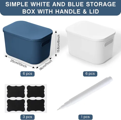 Miniatura 2 de Thyle Paquete de 12 contenedores de almacenamiento de plástico azul y blanco con tapas, contenedor de almacenamiento apilable de 7 cuartos de galón