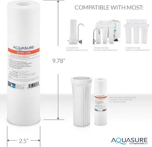 Miniatura 6 de Aquasure Pioneer Series - Filtro de repuesto de 5 micrones para ósmosis inversa y filtro de agua debajo del fregadero, 10 x 2.5 pulgadas
