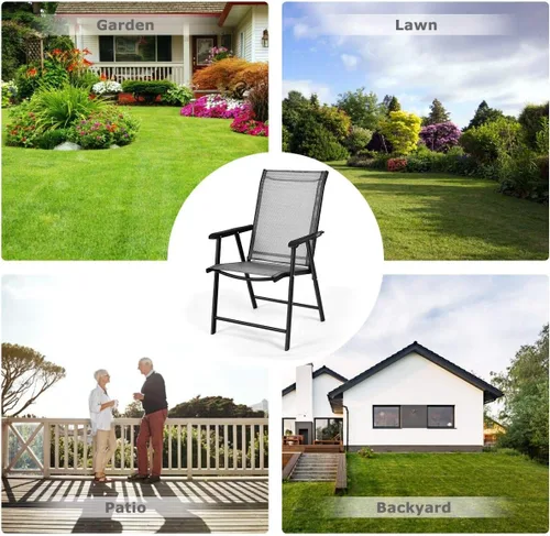 Miniatura 9 de S AFSTAR - Sillas plegables para patio, silla portátil con reposabrazos para exteriores, jardín, jardín, piscina Gris