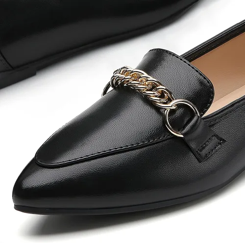 Miniatura 2 de Tilocow Mocasines de cadena de metal para mujer, puntera puntiaguda, zapatos de trabajo cómodos y a la moda