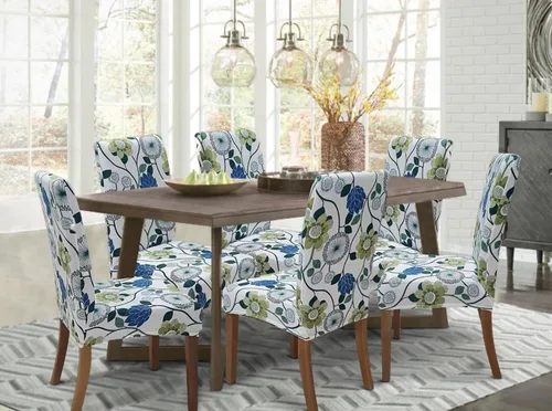 Miniatura 2 de SPRINGRICO Paquete de 6 fundas blancas para sillas de comedor, fundas elásticas para sillas de comedor con diseño floral, de elastano lavable