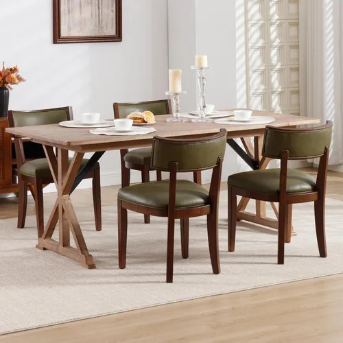 Miniatura 6 de Juego de 2 sillas de comedor modernas de mediados de siglo tapizadas de piel sintética con respaldo curvo, sillas de cocina de granja de madera Verde