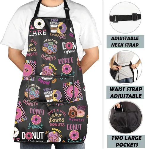 Miniatura 4 de MNIGIU Delantal para hornear donas, regalo temático para pastelería, delantal con bolsillos, regalo de donas dulces, panadero, mercancía