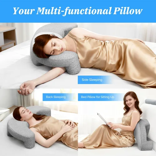 Miniatura 7 de Almohada para dormir de lado con canal de brazo para aliviar el dolor de hombros, cuello y manguito rotador, almohada cervical de espuma Blanco &