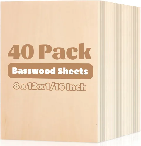 Miniatura 9 de Paquete de 10 hojas de madera de tilo de 0.118 in, 10 x 10 x 1/8 pulgadas, madera fina natural sin terminar para manualidades, pintura, pasatiempos