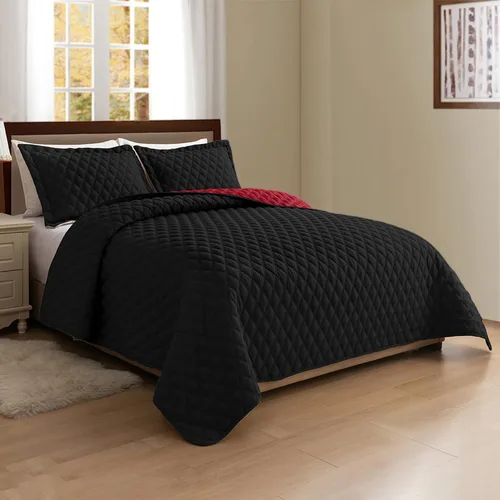 Miniatura 6 de Elegant Comfort Juego de colcha reversible acolchada de 3 piezas con fundas de almohada, exquisitas costuras de diamante para todas las estaciones