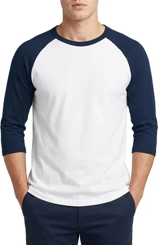 Miniatura 20 de Camiseta de béisbol raglán para hombre, de algodón, dos tonos, casual, atlética