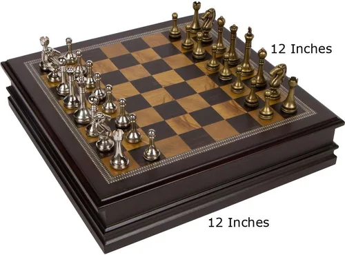 Miniatura 2 de Juego de ajedrez con tablero de madera y piezas de metal, 12 pulgadas