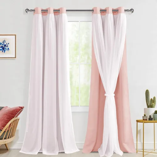 Miniatura 95 de Hiasan Cortinas opacas con superposición transparente, aislamiento térmico para mezclar y combinar de doble capa, cortinas de oscurecimiento de Beige