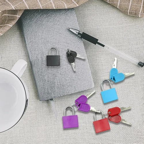 Miniatura 2 de Paquete de 5 candados para maleta con llaves, candados pequeños de 0.906 in, multicolor, de latón macizo, para maleta, equipaje, bolsa de viaje, A