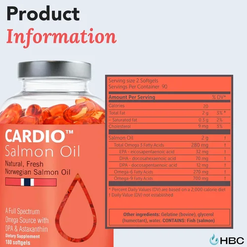Miniatura 6 de Aceite de pescado Omega 3 de alta resistencia, 1000 mg, aceite de salmón noruego con EPA y DHA, sin eructos ni regusto, suplemento de ácidos grasos