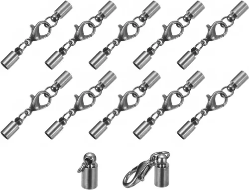Miniatura 25 de uxcell Juego de 10 tapas de cuero de 0.315 in con cierres de pinza de langosta, terminadores de barril para hacer pulseras de cuero, tono bronce