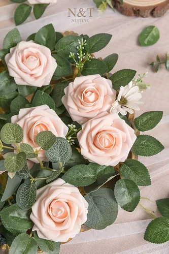 Miniatura 9 de N&T NIETING 25 unidades de flores artificiales, Rosas de espuma artificial de sensación real al tacto, decoración para boda, dama de honor, ramo