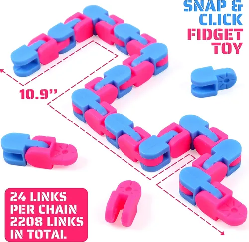Miniatura 5 de Paquete de 92 juguetes para ansiedad de 24 eslabones con pistas locas a presión y clic, juguete de serpiente para recuerdos de fiesta, cadenas