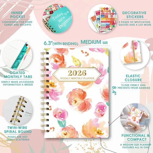 Miniatura 5 de Ymumuda Agenda 2026, agenda diaria semanal y mensual, enero de 2026 a diciembre de 2026, 8.4" x 6.3" pulgadas, libro planificador calendario 2026