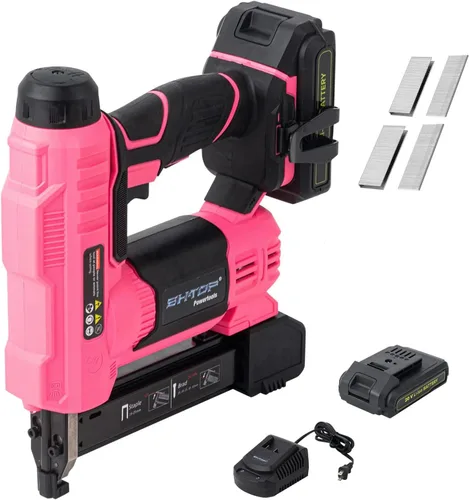 Clavadora y grapadora inalámbrica de 20 V, kit de grapadora 2 en 1 calibre 18, pistola de uñas de acabado pesado con batería recargable de 2.0 A,