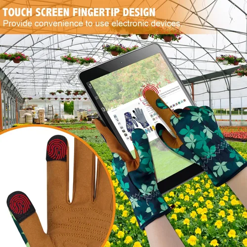 Miniatura 5 de Guantes de Jardinería de Cuero MERTURN para Mujeres, Guantes de Jardín a Prueba de Espinas, Guantes de Trabajo Compatibles con Pantalla Táctil, Hojas