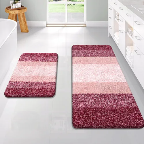 Miniatura 107 de OLANLY Juego de 2 alfombras de baño de microfibra suave y absorbente, antideslizantes, se pueden lavar y secar a máquina, alfombras de baño peludas