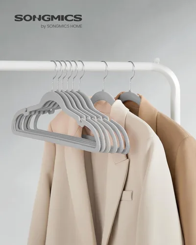 Miniatura 2 de SONGMICS Paquete de 50 perchas de terciopelo antideslizantes, perchas para trajes con muescas de hombro, barra para pantalones, gancho giratorio