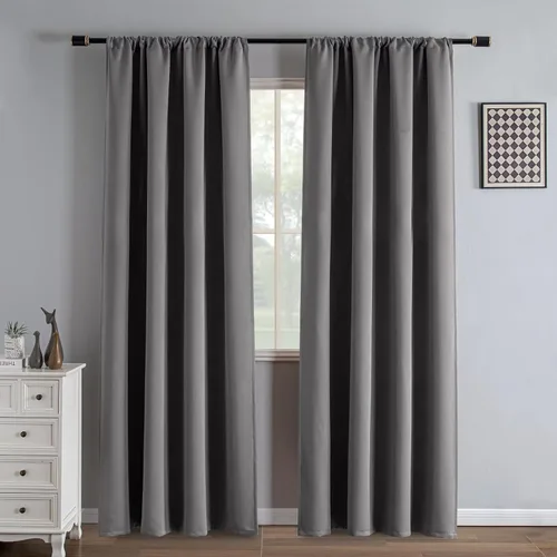 Miniatura 104 de IGEMAEVE Cortinas 100% opacas de 108 pulgadas de largo para dormitorio, juego de 2 paneles de cortinas opacas con bolsillo para barra y pestaña