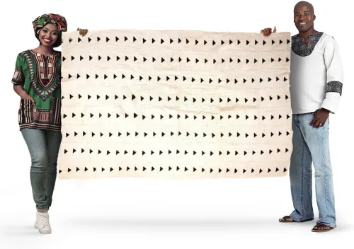 Miniatura 2 de The Bead Chest Paño de barro blanco Bogolan Mali, tejido africano hecho a mano de África occidental, 40 x 64 pulgadas, ideal para decoración