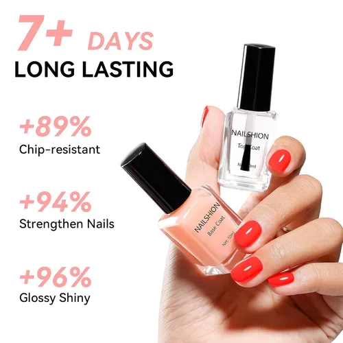 Miniatura 7 de Capa Base Superior, Capa Base Rellenadora de Crestas Melocotón Nude Esmalte de Uñas Transparente, Enriquecido con VE Calcio Fortalecedor, Secado