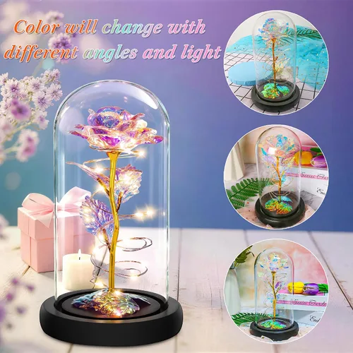 Miniatura 9 de Colorida flor de rosa regalo para San Valentín, regalo de cumpleaños para mujer, regalo de cumpleaños colorido de flores artificiales, cadena de luz