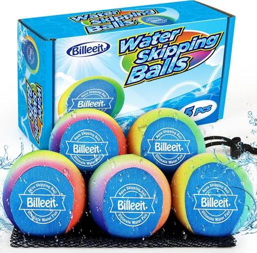 Billeeit 5Pcs Water Skipping Balls Set for Pool Play, Multi-Colored Splash Water Bouncing Balls, Fun Water Pool Beach Swim Toys & Games for Kids 3+