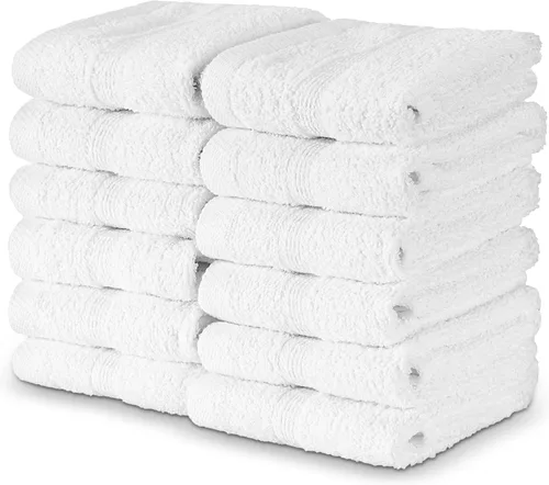 Pacific Linens Toallas de baño, 100% algodón, 13 x 13 pulgadas, toalla facial para uso en baño y cocina, paños de lavado, paquete de 12