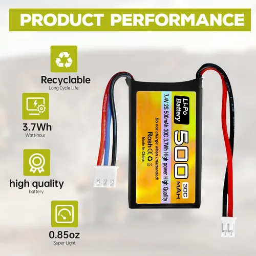 Miniatura 3 de Batería Lipo de 7.4 V, 500 mAh, 30 C, batería de drones con enchufe PH2.0 para modelos de automóvil AX24 SCX24 RC compatibles con la mayoría