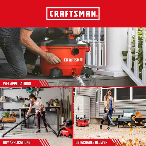 Miniatura 4 de CRAFTSMAN CMXEVBE17606 Aspiradora en seco y húmedo de 12 galones 6.0 HP con soplador de hojas desmontable, aspiradora portátil para tienda húmeda