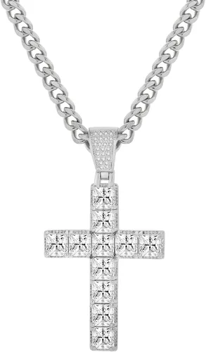 Wisbal Collar de cruz para hombre chapado en oro de latón chapado en oro Jesucristo colgante cuadrado de cristal zirconia cruz colgante de oración