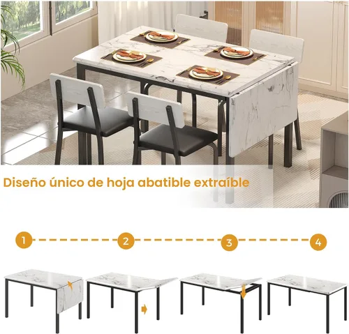 Miniatura 3 de IRONCK Mesa de comedor extensible de 5 piezas de 63 pulgadas con 4 sillas tapizadas, juego de mesa de cocina para 4-8 personas, juegos de comedor
