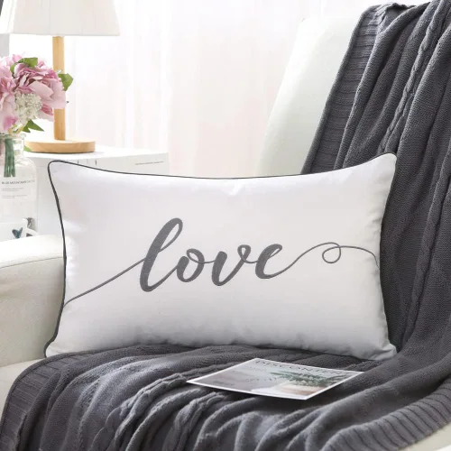 Sanmetex Fundas de almohada decorativas de 12 x 20 pulgadas, funda de almohada lumbar de algodón suave bordada, funda de cojín rectangular gris para