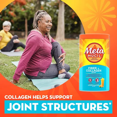 Miniatura 4 de Metamucil Suplemento diario de fibra + colágeno, polvo de cáscara de psilio, suplemento de fibra a base de plantas, sin azúcar con stevia