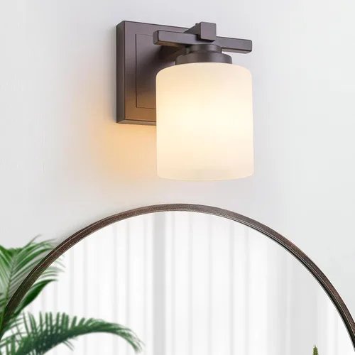 Miniatura 25 de 1 Luminaria Moderna de Baño sobre Espejo, Luces de Tocador Negro Dorado para Apliques de Pared de Baño con Pantallas de Vidrio Blanco Lechoso