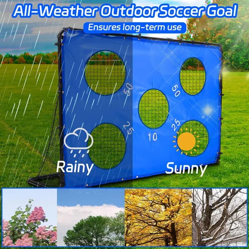 Miniatura 5 de Simgoing Portería de fútbol 2 en 1 portátil para patio trasero, red de entrenamiento de fútbol desmontable de metal con clavos de tierra