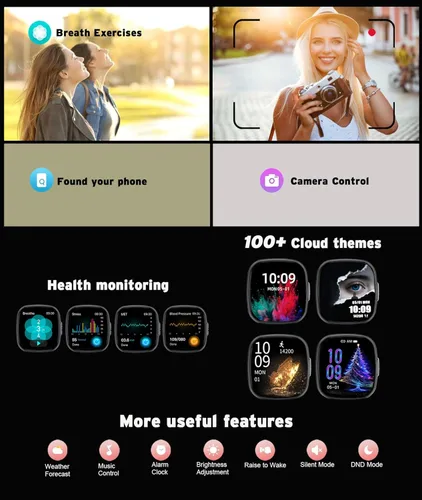 Miniatura 9 de Reloj inteligente resistente al agua, pantalla táctil HD de 1.72 pulgadas, rastreador avanzado de salud con más de 100 modos de ejercicio, Rosa