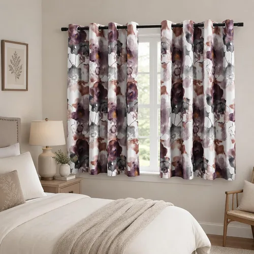 Miniatura 18 de Leeva - Cortinas de ventana para sala de estar, con estampado floral, cortinas de lino texturizado pesado con aislamiento térmico y oscurecimiento