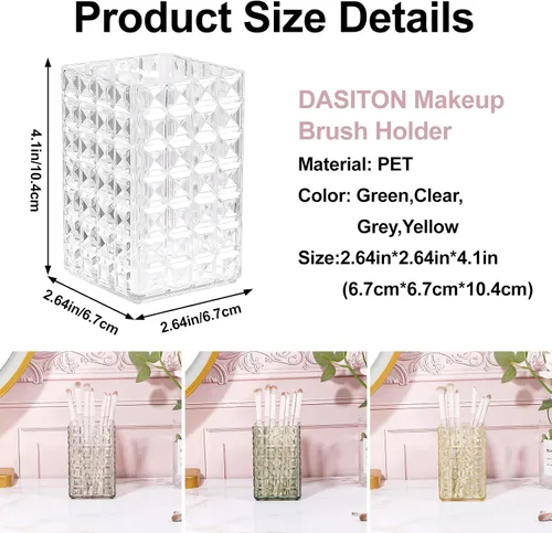 Miniatura 6 de DASITON Organizador de brochas de maquillaje, taza de brochas de maquillaje acrílica, soporte para brochas de maquillaje a rayas de diamante