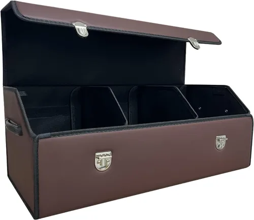 Miniatura 11 de Organizador de maletero Wuatow para coche, organizador de maletero para SUV y sedán, con tapa, multifuncional, caja de almacenamiento de carga Negro