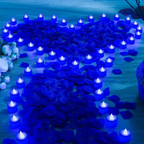 Coume 6000 pétalos de rosa artificiales con 72 velas LED sin llama, decoraciones románticas, velas falsas, decoraciones de aniversario para el día