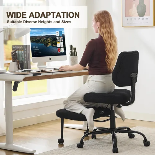 Miniatura 5 de Silla ergonómica de oficina con patas cruzadas, silla para TDAH, asiento ajustable de altura ancha, reposapiés giratorio de 360° con ruedas, silla