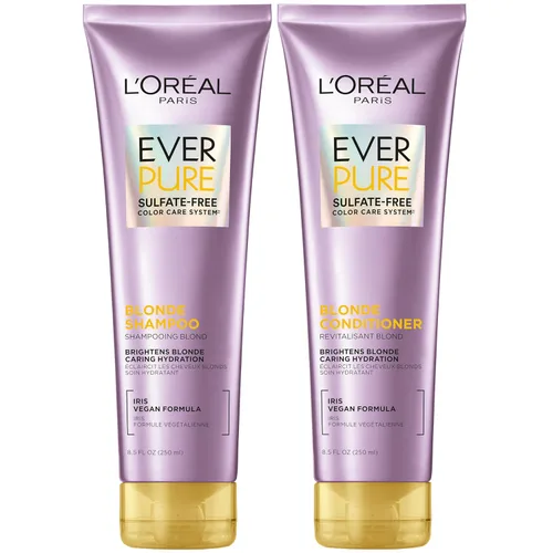L'Oreal Paris - Champú y acondicionador rubio sin sulfato para cabello teñido neutraliza el latón y equilibra, EverPure, 8.5 onzas líquidas, juego