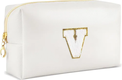 Miniatura 56 de URSKYTOUS Regalos para niñas, bolsa de maquillaje con inicial, bolsa de cosméticos personalizada con cremallera, bonita bolsa de aseo de viaje, Azul