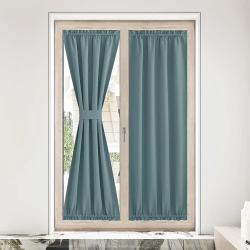 Miniatura 182 de NICETOWN Cortinas opacas unicolor con aislamiento térmico para puerta francesa, granja, oscurecimiento de habitación, puertas y ventanas de Marrón