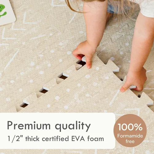 Miniatura 3 de Alfombra de juego Lillefolk para bebés para el piso – 4x6 pies Beige Azulejos suaves de espuma EVA no tóxicos premium para tiempo de barriga