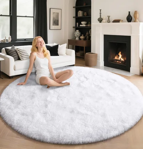 Miniatura 168 de EVOIONOS - Alfombra redonda gris para dormitorio, 5x5 pies; alfombras circulares suaves y esponjosas para sala de estar, alfombras de felpa peludas